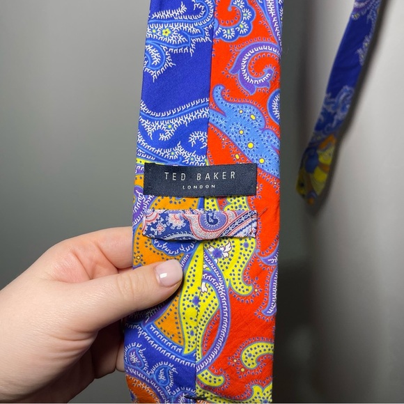 Ted Baker London Men's designer paisley multi color career office neck tie - Picture 4 of 6